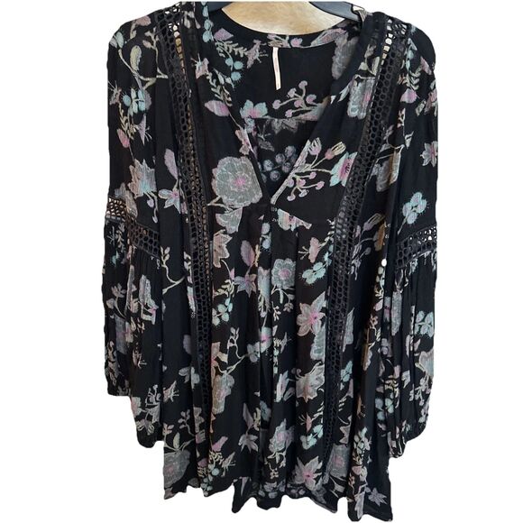Free People Tunic Floral Flowy Dress Urban Boho Vivid Crotchet Blouse SP - Picture 3 of 11
